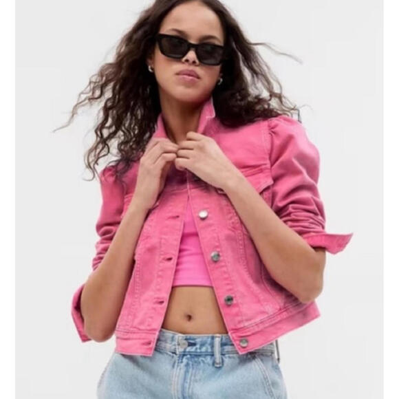Barbie Gap Adult Puff Sleeve Icon Pink Denim Jacket Large